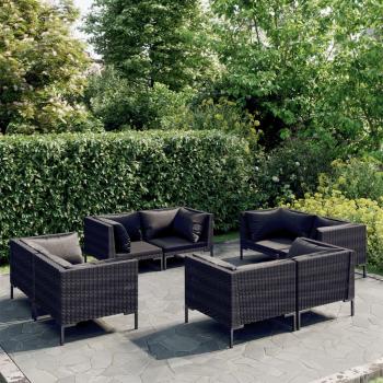 ARDEBO.de - 8-tlg. Garten-Lounge-Set mit Kissen Poly Rattan Dunkelgrau