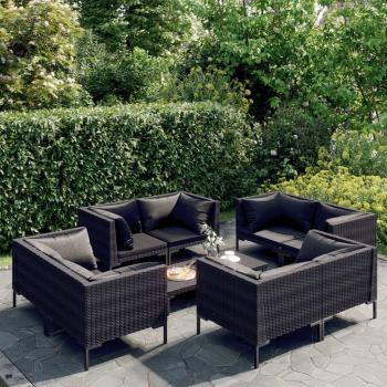 ARDEBO.de - 9-tlg. Garten-Lounge-Set mit Kissen Poly Rattan Dunkelgrau