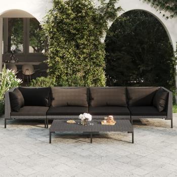 ARDEBO.de - 5-tlg. Garten-Lounge-Set mit Kissen Poly Rattan Dunkelgrau