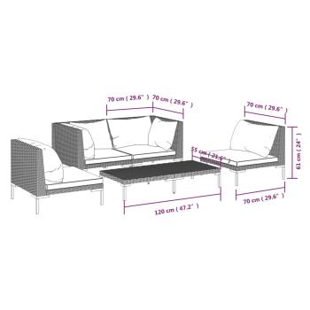 5-tlg. Garten-Lounge-Set mit Kissen Poly Rattan Dunkelgrau