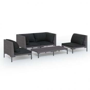5-tlg. Garten-Lounge-Set mit Kissen Poly Rattan Dunkelgrau