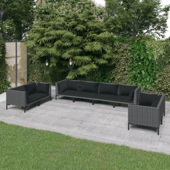 ARDEBO.de - 8-tlg. Garten-Lounge-Set mit Kissen Poly Rattan Dunkelgrau
