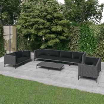 ARDEBO.de - 9-tlg. Garten-Lounge-Set mit Kissen Poly Rattan Dunkelgrau