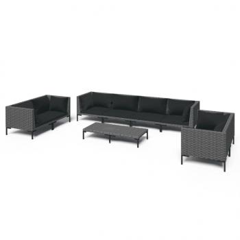 9-tlg. Garten-Lounge-Set mit Kissen Poly Rattan Dunkelgrau