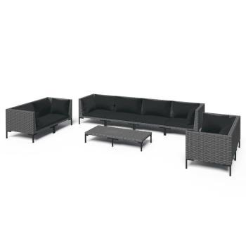 9-tlg. Garten-Lounge-Set mit Kissen Poly Rattan Dunkelgrau