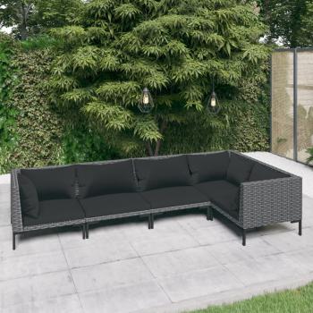 ARDEBO.de - 5-tlg. Garten-Lounge-Set mit Kissen Poly Rattan Dunkelgrau