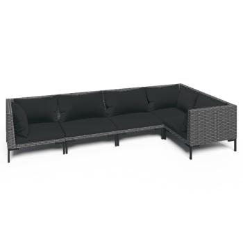 5-tlg. Garten-Lounge-Set mit Kissen Poly Rattan Dunkelgrau