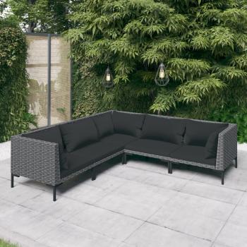 ARDEBO.de - 5-tlg. Garten-Lounge-Set mit Kissen Poly Rattan Dunkelgrau