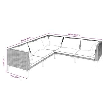 5-tlg. Garten-Lounge-Set mit Kissen Poly Rattan Dunkelgrau