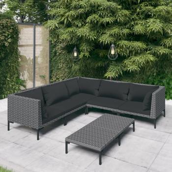 ARDEBO.de - 6-tlg. Garten-Lounge-Set mit Kissen Poly Rattan Dunkelgrau