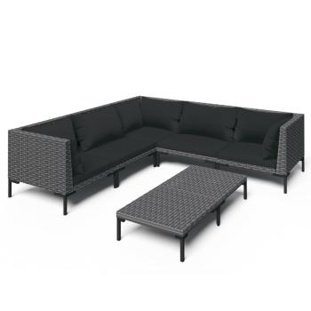 6-tlg. Garten-Lounge-Set mit Kissen Poly Rattan Dunkelgrau