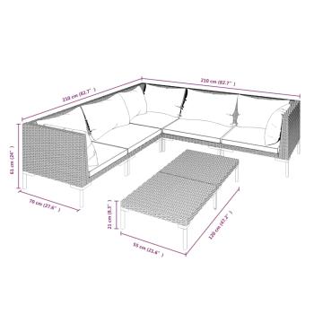 6-tlg. Garten-Lounge-Set mit Kissen Poly Rattan Dunkelgrau