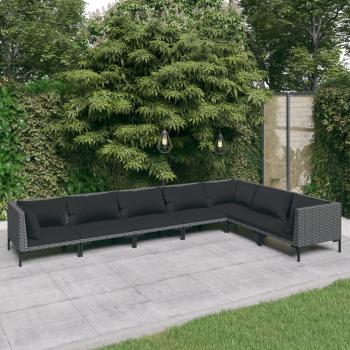 ARDEBO.de - 7-tlg. Garten-Lounge-Set mit Kissen Poly Rattan Dunkelgrau