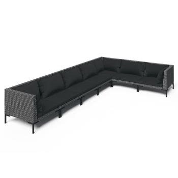 7-tlg. Garten-Lounge-Set mit Kissen Poly Rattan Dunkelgrau