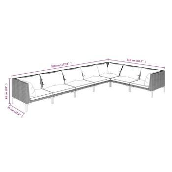 7-tlg. Garten-Lounge-Set mit Kissen Poly Rattan Dunkelgrau