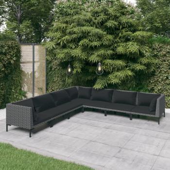 ARDEBO.de - 7-tlg. Garten-Lounge-Set mit Kissen Poly Rattan Dunkelgrau