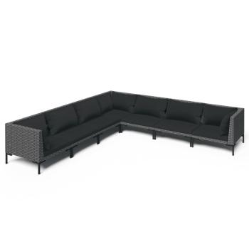 7-tlg. Garten-Lounge-Set mit Kissen Poly Rattan Dunkelgrau