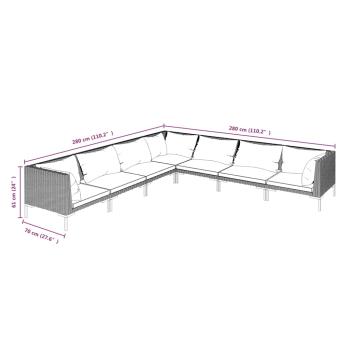 7-tlg. Garten-Lounge-Set mit Kissen Poly Rattan Dunkelgrau