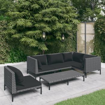 ARDEBO.de - 6-tlg. Garten-Lounge-Set mit Kissen Poly Rattan Dunkelgrau