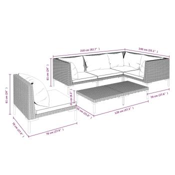 6-tlg. Garten-Lounge-Set mit Kissen Poly Rattan Dunkelgrau