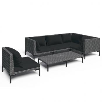 6-tlg. Garten-Lounge-Set mit Kissen Poly Rattan Dunkelgrau