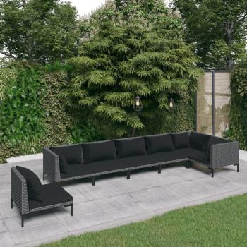 ARDEBO.de - 7-tlg. Garten-Lounge-Set mit Kissen Poly Rattan Dunkelgrau