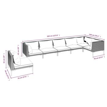 7-tlg. Garten-Lounge-Set mit Kissen Poly Rattan Dunkelgrau