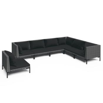 7-tlg. Garten-Lounge-Set mit Kissen Poly Rattan Dunkelgrau