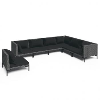 7-tlg. Garten-Lounge-Set mit Kissen Poly Rattan Dunkelgrau