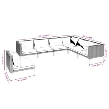 7-tlg. Garten-Lounge-Set mit Kissen Poly Rattan Dunkelgrau