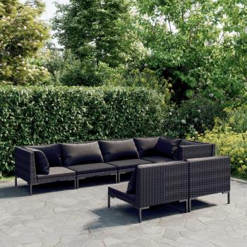 ARDEBO.de - 7-tlg. Garten-Lounge-Set mit Kissen Poly Rattan Dunkelgrau