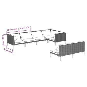 7-tlg. Garten-Lounge-Set mit Kissen Poly Rattan Dunkelgrau
