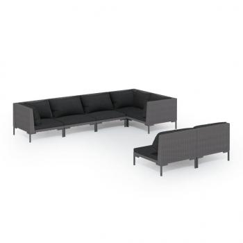 7-tlg. Garten-Lounge-Set mit Kissen Poly Rattan Dunkelgrau