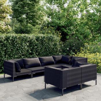 ARDEBO.de - 7-tlg. Garten-Lounge-Set mit Kissen Poly Rattan Dunkelgrau