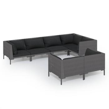 7-tlg. Garten-Lounge-Set mit Kissen Poly Rattan Dunkelgrau