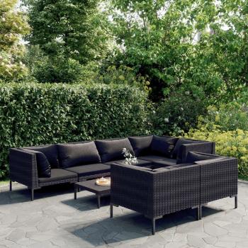 ARDEBO.de - 8-tlg. Garten-Lounge-Set mit Kissen Poly Rattan Dunkelgrau