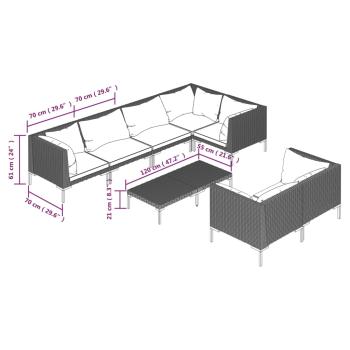8-tlg. Garten-Lounge-Set mit Kissen Poly Rattan Dunkelgrau