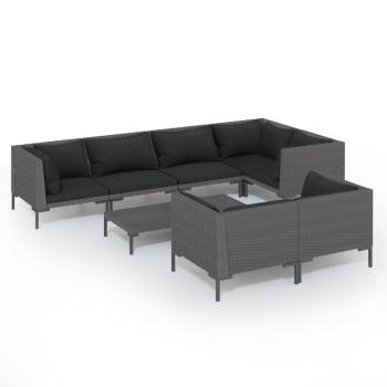 8-tlg. Garten-Lounge-Set mit Kissen Poly Rattan Dunkelgrau