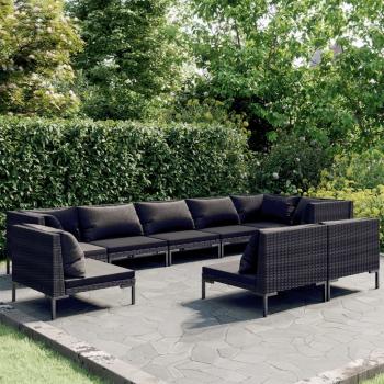 ARDEBO.de - 9-tlg. Garten-Lounge-Set mit Kissen Poly Rattan Dunkelgrau