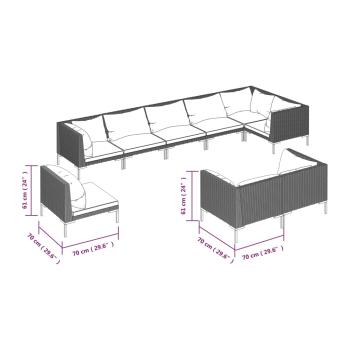 9-tlg. Garten-Lounge-Set mit Kissen Rund Rattan Dunkelgrau