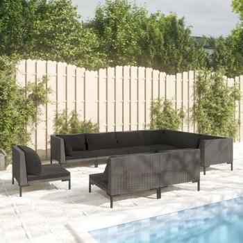 ARDEBO.de - 9-tlg. Garten-Lounge-Set mit Kissen Poly Rattan Dunkelgrau