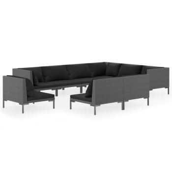 9-tlg. Garten-Lounge-Set mit Kissen Poly Rattan Dunkelgrau