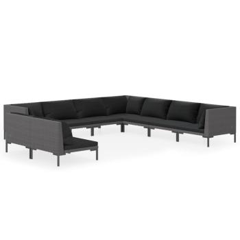 9-tlg. Garten-Lounge-Set mit Kissen Poly Rattan Dunkelgrau