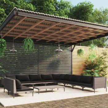 ARDEBO.de - 12-tlg. Garten-Lounge-Set mit Kissen Poly Rattan Dunkelgrau