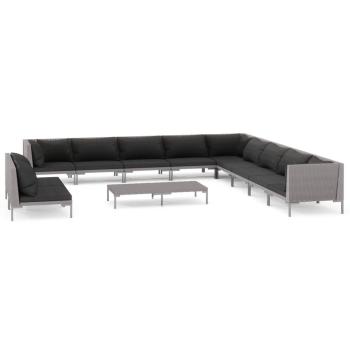 12-tlg. Garten-Lounge-Set mit Kissen Poly Rattan Dunkelgrau