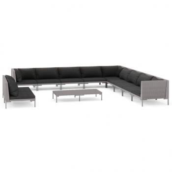12-tlg. Garten-Lounge-Set mit Kissen Poly Rattan Dunkelgrau