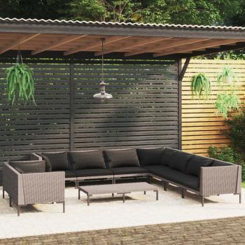 ARDEBO.de - 10-tlg. Garten-Lounge-Set mit Kissen Poly Rattan Dunkelgrau