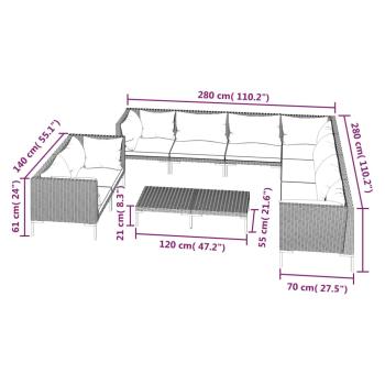 10-tlg. Garten-Lounge-Set mit Kissen Poly Rattan Dunkelgrau