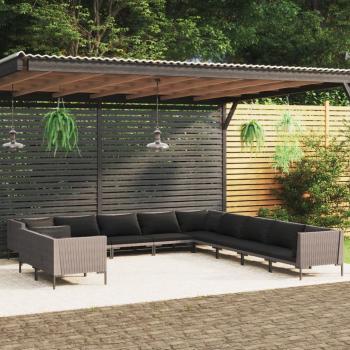 ARDEBO.de - 11-tlg. Garten-Lounge-Set mit Kissen Poly Rattan Dunkelgrau