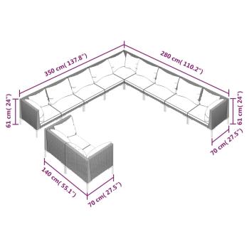 11-tlg. Garten-Lounge-Set mit Kissen Poly Rattan Dunkelgrau